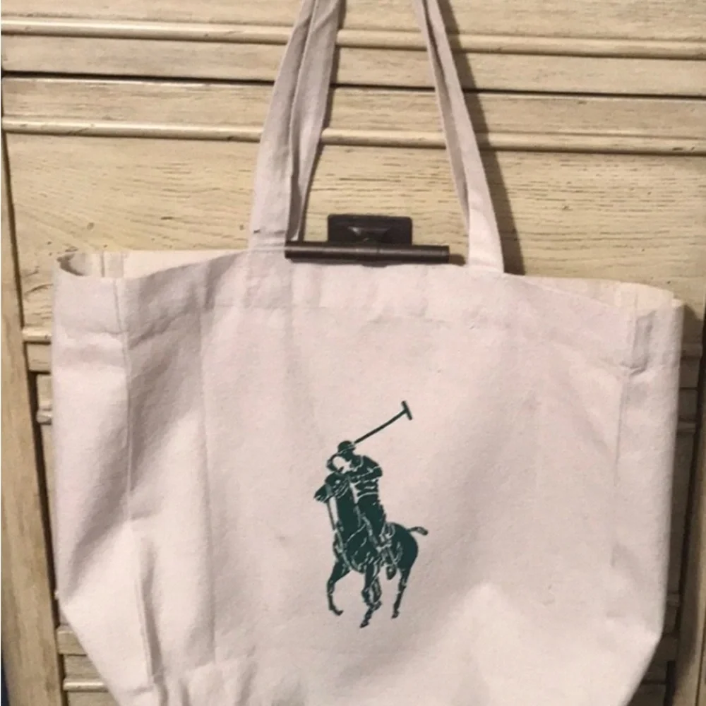 Polo by Ralph Lauren Green and Cream Canvas Tote Bag - Picture 1 of 2